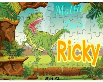 Name Puzzle - Custom Puzzle - Personalized Puzzle. Dinosaur Theme Name Puzzle. 48 Pieces. Approx. Size 8" x 5.75". Easter Basket. Add Name