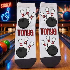 Personalized Bowling Socks. Custom Adult Dress Ankle Socks with a Message.