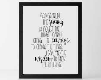 Serenity Prayer Printable Art, AA recovery PDF and PNG prints, Christian prayer for serenity, courage & wisdom that you can print at home!