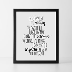 Serenity Prayer Printable Art, AA recovery PDF and PNG prints, Christian prayer for serenity, courage & wisdom that you can print at home!