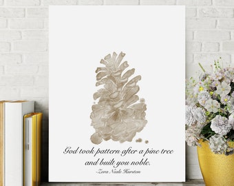 God took pattern quote by Zora Neale Hurston, Pinecone watercolor art, digital download you can print at home!