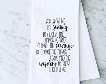 Serenity Prayer Kitchen Tea Towel, recovery, sobriety, 12 step aa, sobriety gift or reminder to take it one day at a time
