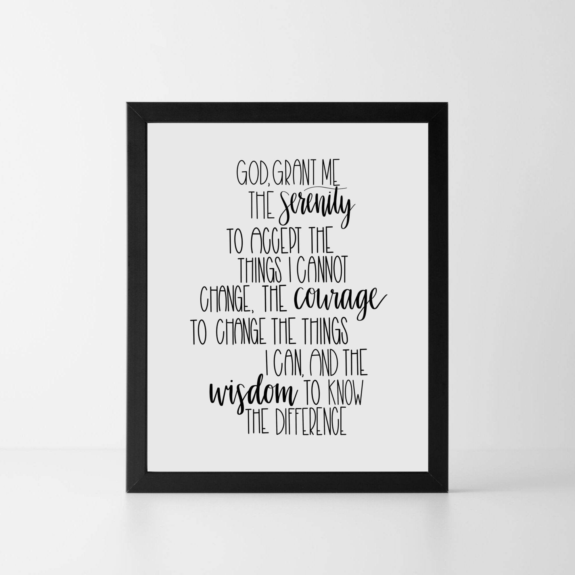 Serenity Prayer Printable Art, AA recovery PDF and PNG prints, Christian prayer for serenity, courage & wisdom that you can print at home!