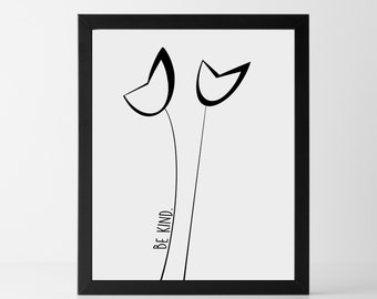 Be kind, black and white minimalist tulip flower art print you can download and print at home!