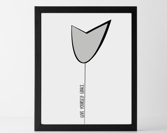 Grace Quote Art Print, give yourself grace, inspirational art, modern minimalist tulip that you can download and print at home!