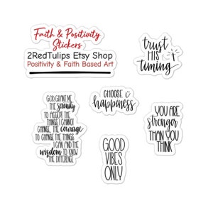 Geloof en positiviteit stickers vel, nuchterheid herstel, incl. sereniteitsgebed, vertrouwen op zijn timing, goede sfeer, kracht, goede sfeer, geluk