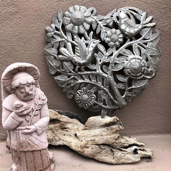 Hearts of hearts, Thank You Gift Ideas, Artistic metal sculpture, Wall Decor, Spring Garden Art, Handmade in Haiti, Steel Drum Art, 11"