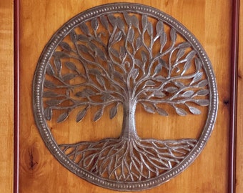 17" x 17" Small Organic Tree of Life  Wall Art, Family Hanging Plaques, Indoor Outdoor Decor, Handmade Sculpture from Recycled Material