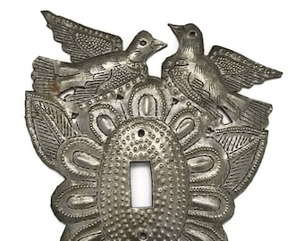 Metal Light Plate Cover, Switch, Birds and Flowers, Home Decor, Haiti 6" x 8 3/4"