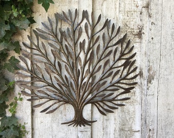 Elegance Garden Tree of Life, Decorative Metal Wall Hanging Artwork,  Handmade in Haiti from Recycled Steel Barrels 23" x 23" Haitian Art