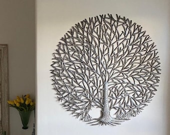 Tranquility Tree of Life Decorative Garden Art from Haiti Handmade recycled steel drum barrels  23 inch Haitian Artwork, Spring Wall Hanging