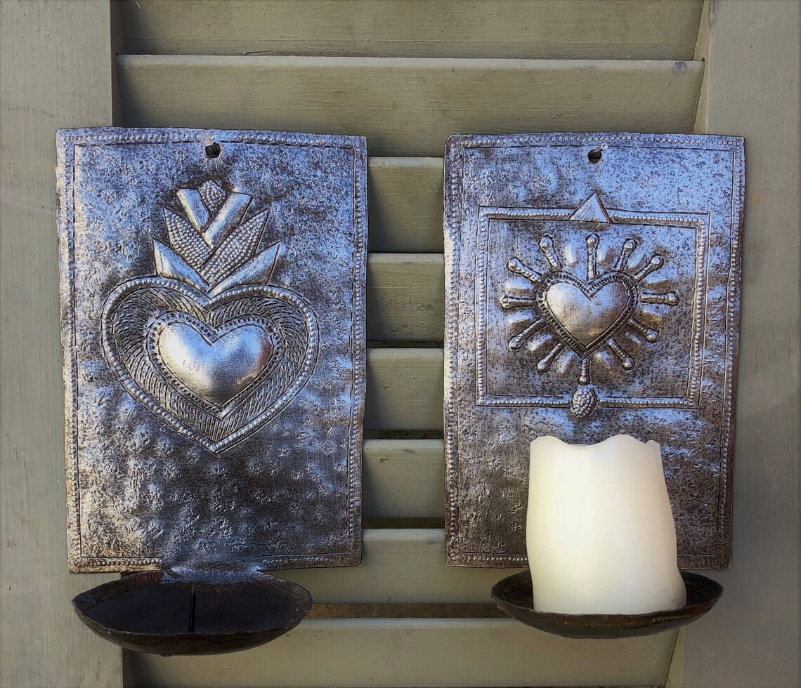 Metal Heart Wall Sconce Candle Holder Crafted in Haiti Etsy