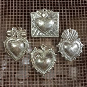 Worry Heart, Take Your Worry Away, Metal Wall Art, Milagro Sacred Heart, (set of 4) Haitian Metal , Recycled Steel