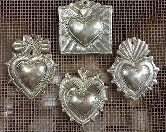 Worry Heart, Take Your Worry Away, Metal Wall Art, Milagro Sacred Heart, (set of 4) Haitian Metal , Recycled Steel