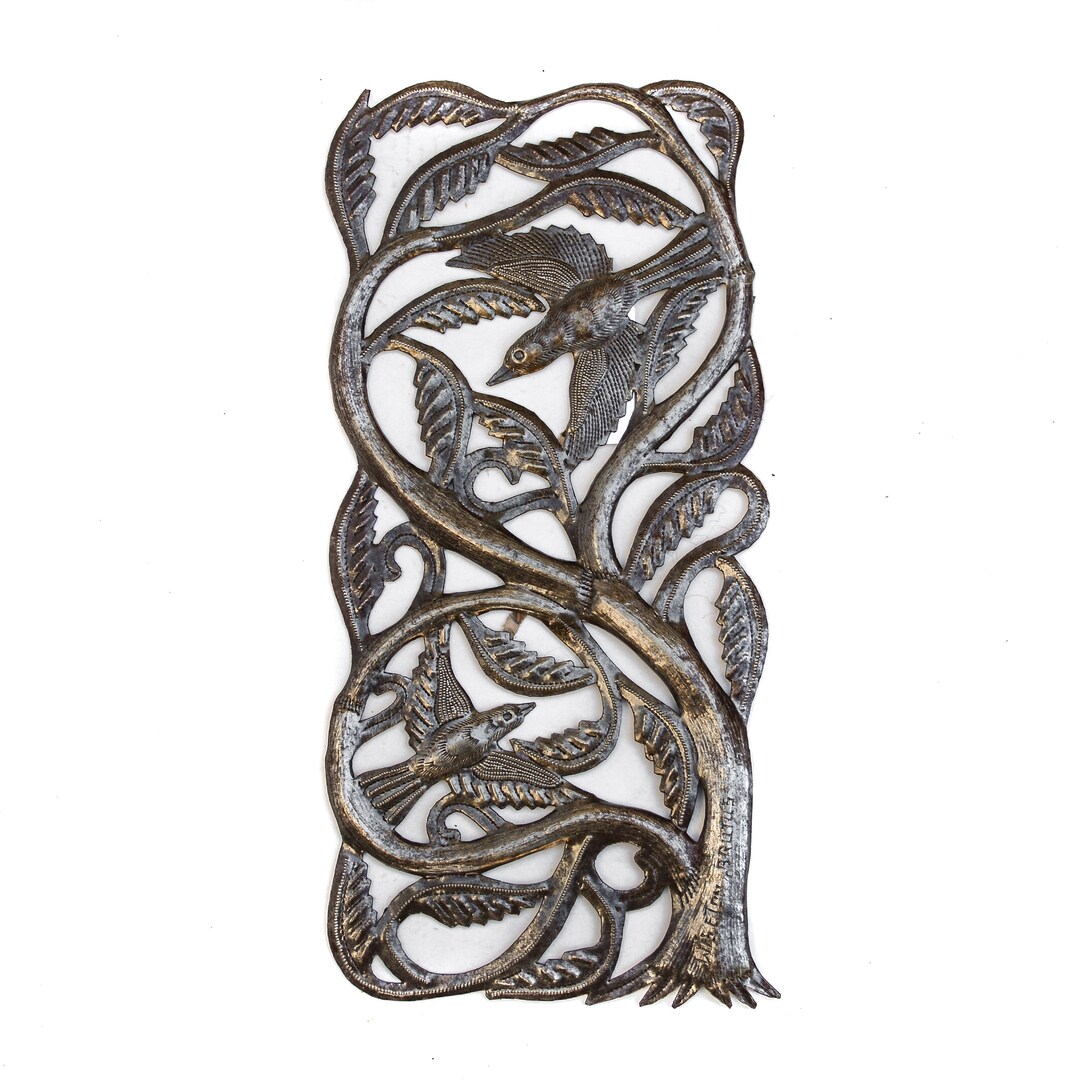 Handmade Garden Decor Tree of Life With Birds Upcycled Metal Etsy