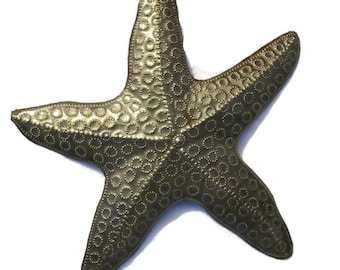 Small Metal Starfish, Decorative Sea Life Artwork, Nautical Theme Wall Hanging Art, Handmade in Haiti from Recycled Barrels 8"x 8"