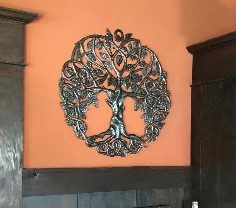 Celtic Trinity Knot Inspired Tree of Life Wall Art, 23 Inches, Metal Hanging, Family, Indoor Outdoor, Handmade in Haiti Recycled Barrels image 8