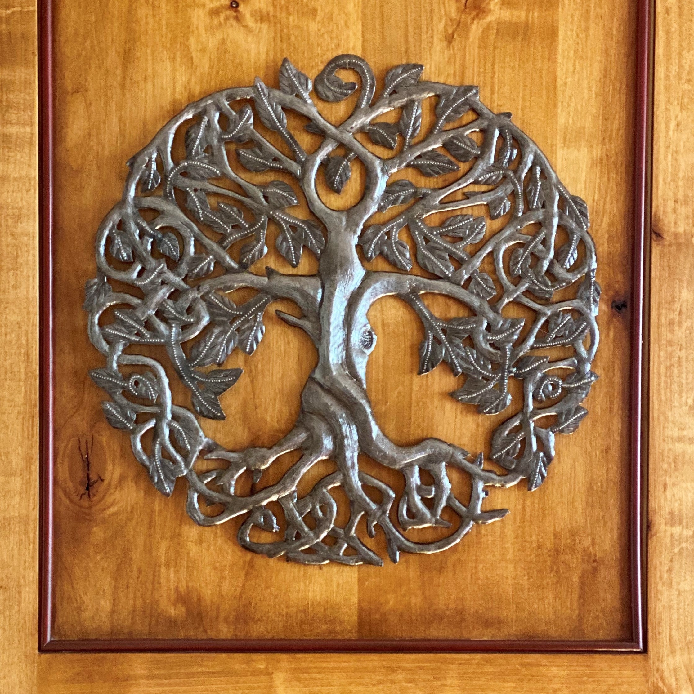 DharmaObjects Handcrafted Wooden Celtic Tree Of Life Wall Decor Hanging Art  (Brown)