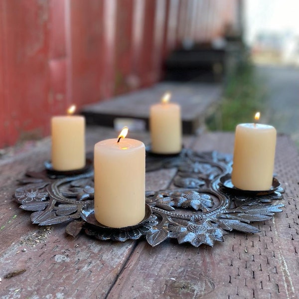 Advent Wreath or Center Piece for your Table, made in Haiti of Recycled Metal 15" x 15"