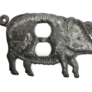 Light Plate Cover, Cute Pig Electric Outlet Cover, Handmade in Haiti from Recycled Steel Barrels, Decorative Kitchen Supplies