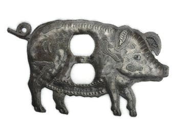 Light Plate Cover, Cute Pig Electric Outlet Cover, Handmade in Haiti from Recycled Steel Barrels, Decorative Kitchen Supplies