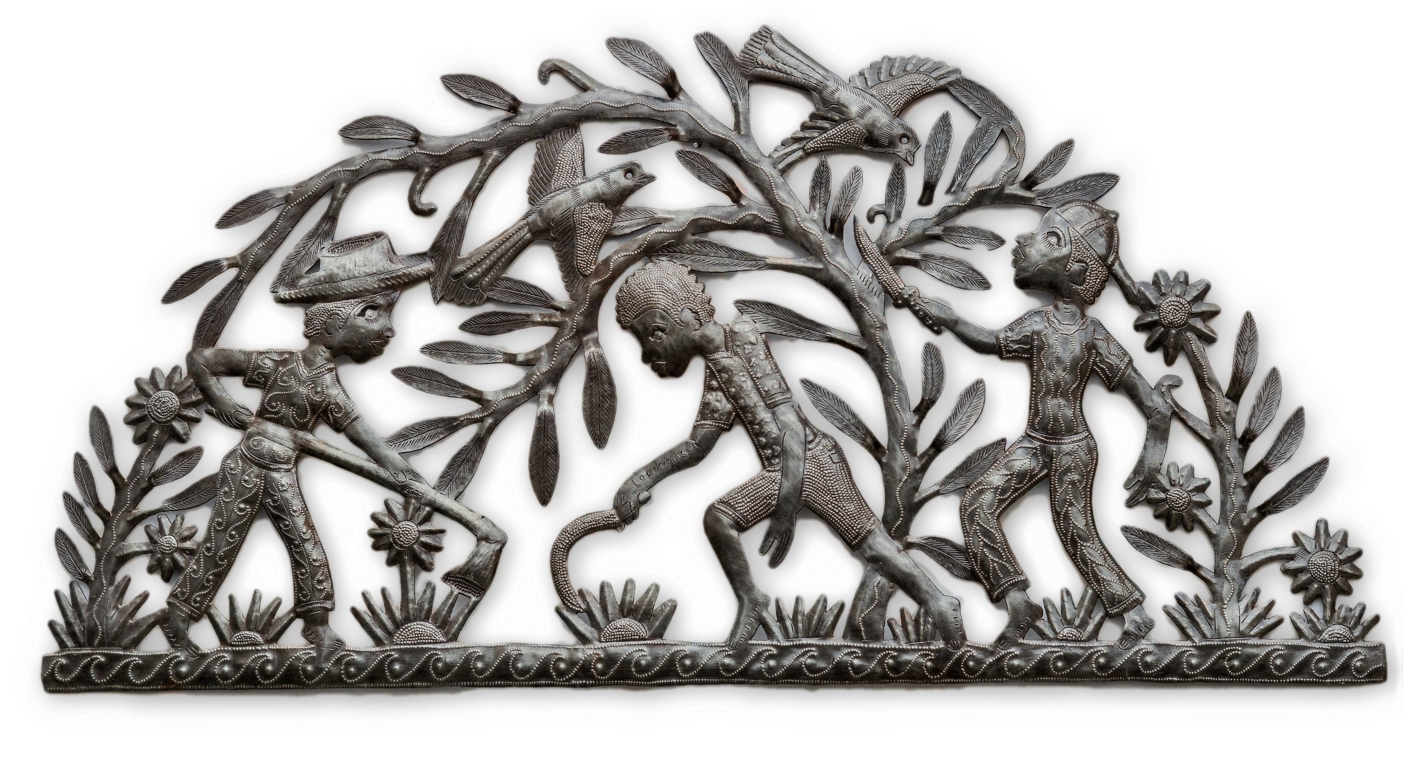 Haitian Metal Sculpture, Farmers, Metal Wall Hanging Artwork from Haiti
