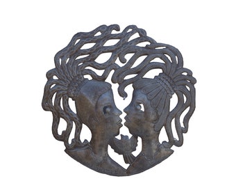 Handcrafted Haitian Metal Art, Twin Sisters, Friends Forever, Eco-Friendly Sustainable Sculpture