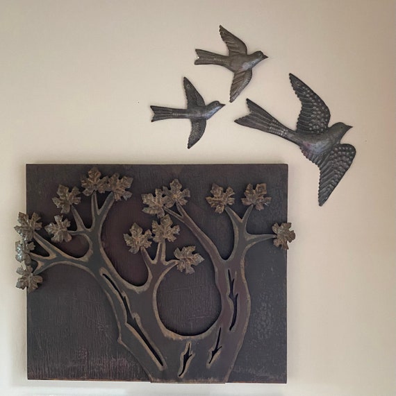 Oiseaux décoratifs en métal, grand petit, ensemble de 3, plaques de jardin  de printemps, intérieur extérieur, fait à la main Haïti, cadeau de fête des  mères 11 x 12 6 x 5,5 -  France