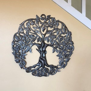 Celtic Trinity Knot Inspired Tree of Life Wall Art, 23 Inches, Metal Hanging, Family, Indoor Outdoor, Handmade in Haiti Recycled Barrels