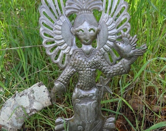 Sweet Garden Angel, Decorative Indoor and Outdoor Art from Haiti, Handmade from Recycled Steel Barrels  10" x 19"