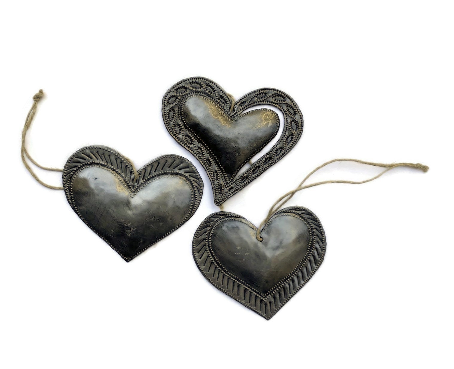 Sullivans Scandi Metal Heart Ornaments Multicolor 4H Metal Set of 3