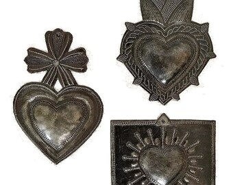 Sacred Metal Hearts, Set of 3, Soulmate, Best Friend Gift Ideas, Take your worry away, Handmade in Haiti 6 Inches