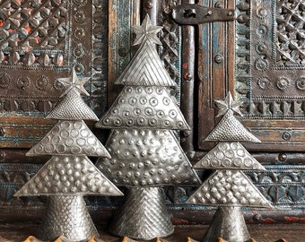 Christmas Tree Table Top Home Décor, Handmade in Haiti Set of 3 11.5 x 6, 8.5 x 5, 7 x 4 Haitian Artwork