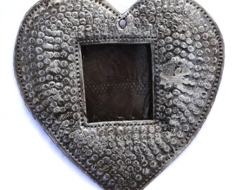 Decorative Heart Ornament, Place Setting, Frame, Hang Tag, Teacher Gift, Recycled Metal Art from Haiti, 4" x 4 1/2"