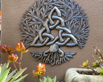 Celtic Knot Symbol Plaque , Family Art, Tree of Life Decor, Small 11", Handmade from Recycled Steel Barrels, Fall Garden Gift