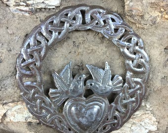 Small Celtic Claddagh Ring Wall Plaque Figurine, Love Birds, Friendship, Novelty Gift, Handmade in Haiti 6 x 6…