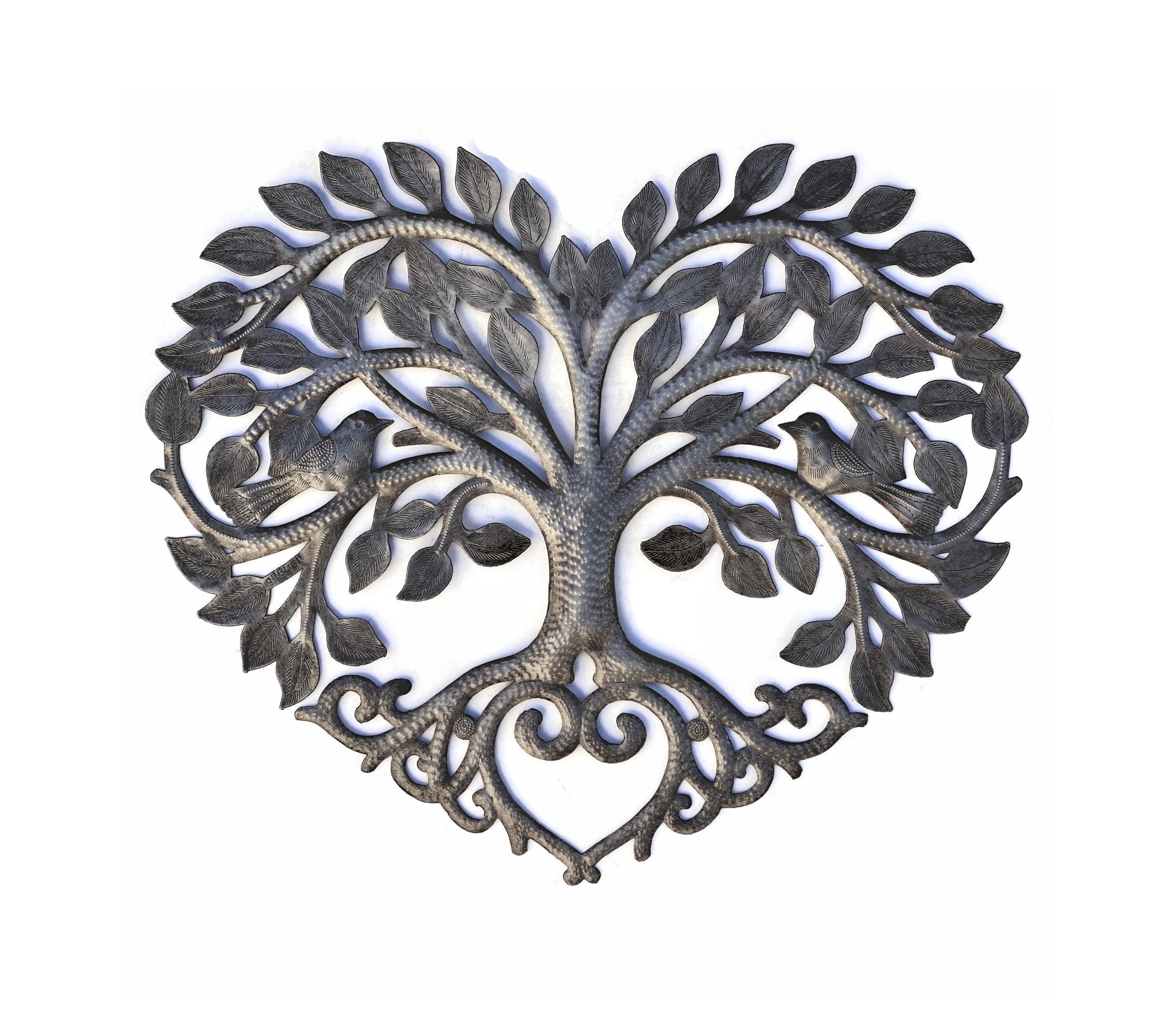 Heart Shaped Tree of Life Plaque, Metal Wall Hanging Artwork, Handmade