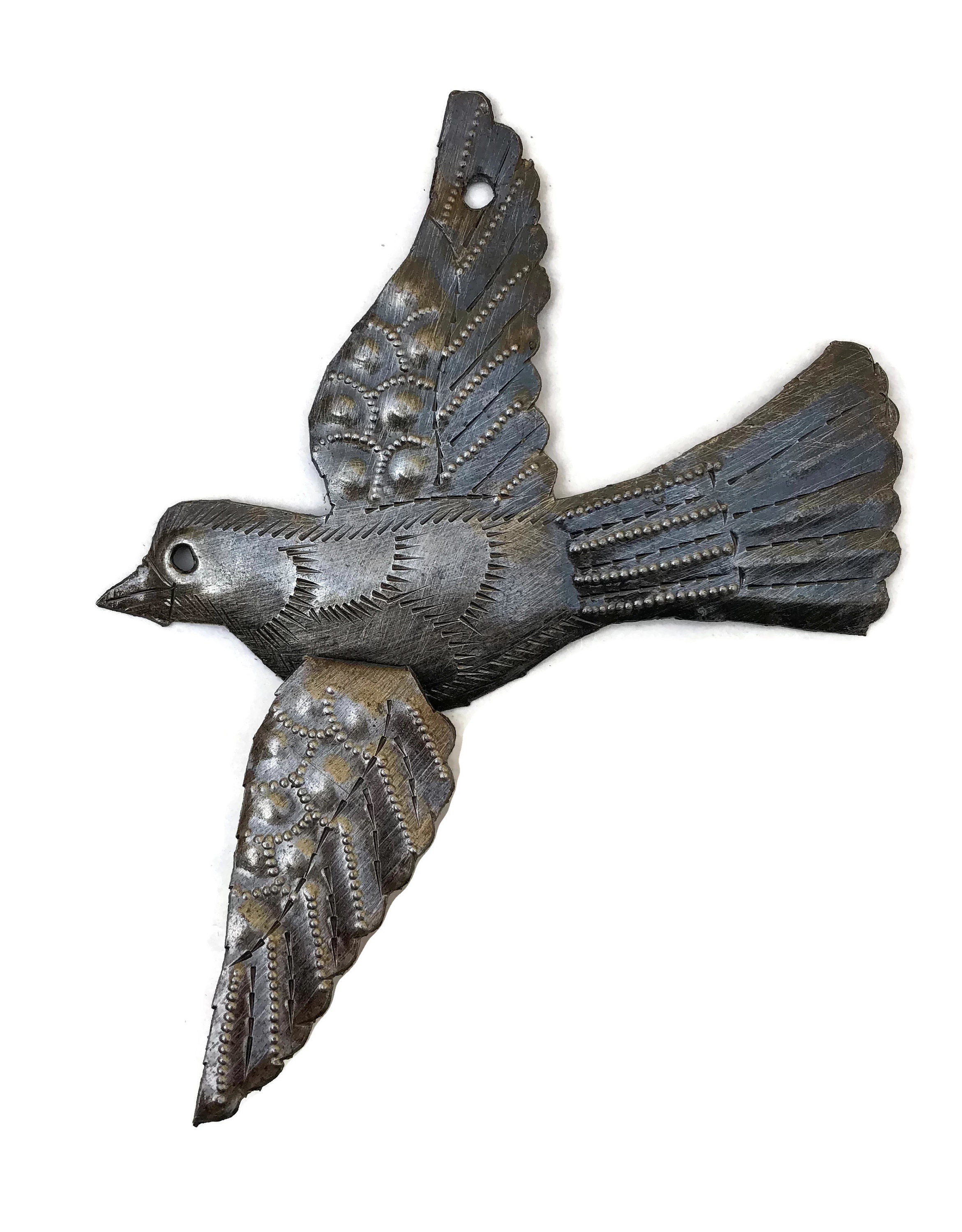 Metal Ornamental Bird Recycled Steel Drum Art 3d Wings Flock Etsy
