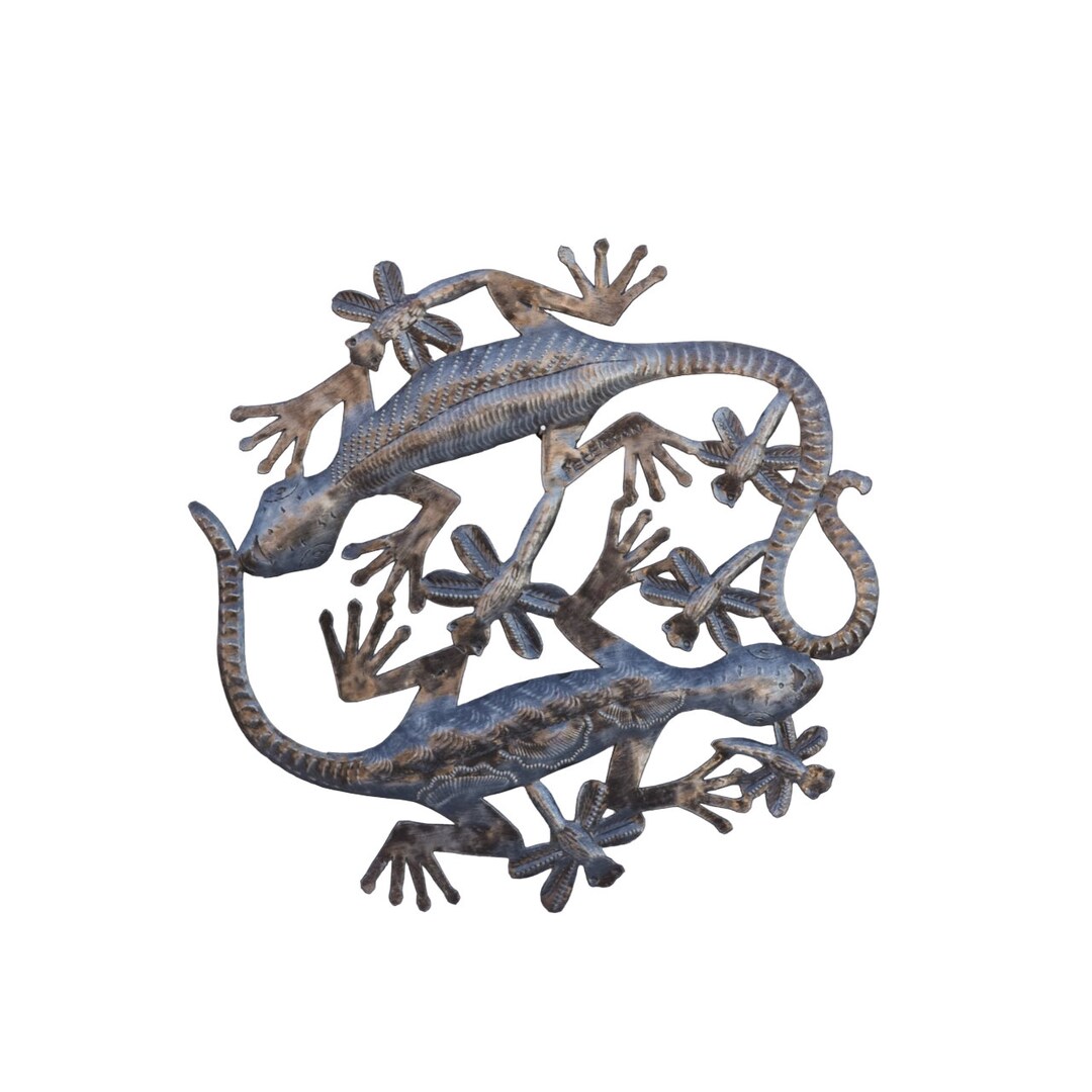 Handcrafted Haitian Metal Art Geckos in Dragonfly Feast Etsy
