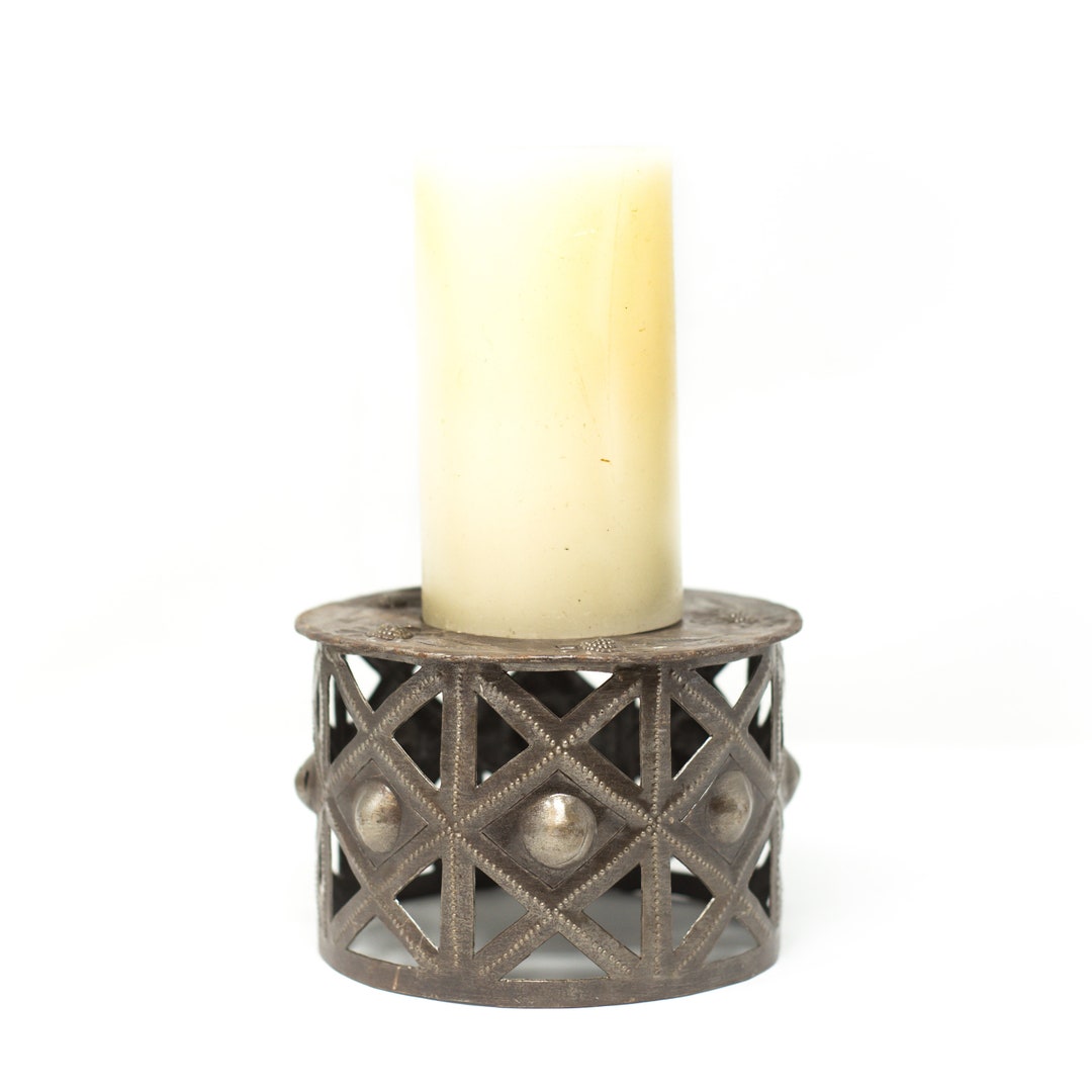 Haitian Home Decor, Floral Candle Holder Handmade Fair Trade Art, 4.5x6