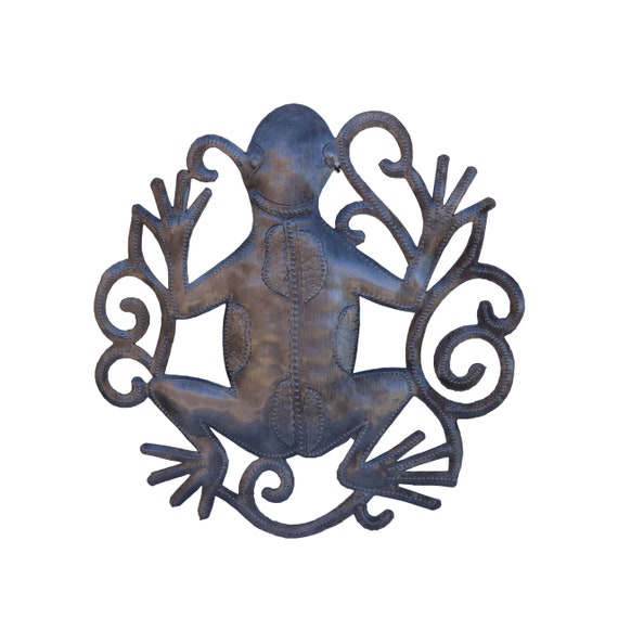 Handmade Haitian Metal Art, Frog Ready to Jump in the Pond, Home & Garden Decor