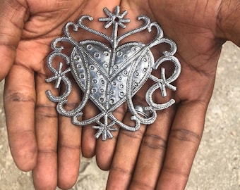 Metal Veve Wall Art, Unique Handmade Voodoo Ornament, Veve Dambala, Haitian art-inspired Veve design 4" x 4"