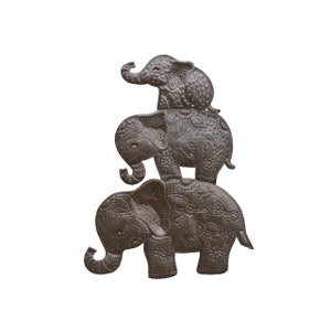 Handcrafted Haitian Metal Art, Stacked Family of Elephants, Eco-Friendly Fair Trade Sculpture