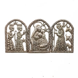 Handcrafted Haitian Religious Decor, Nativity Scene Three-Fold, Fair Trade 33.5x17in