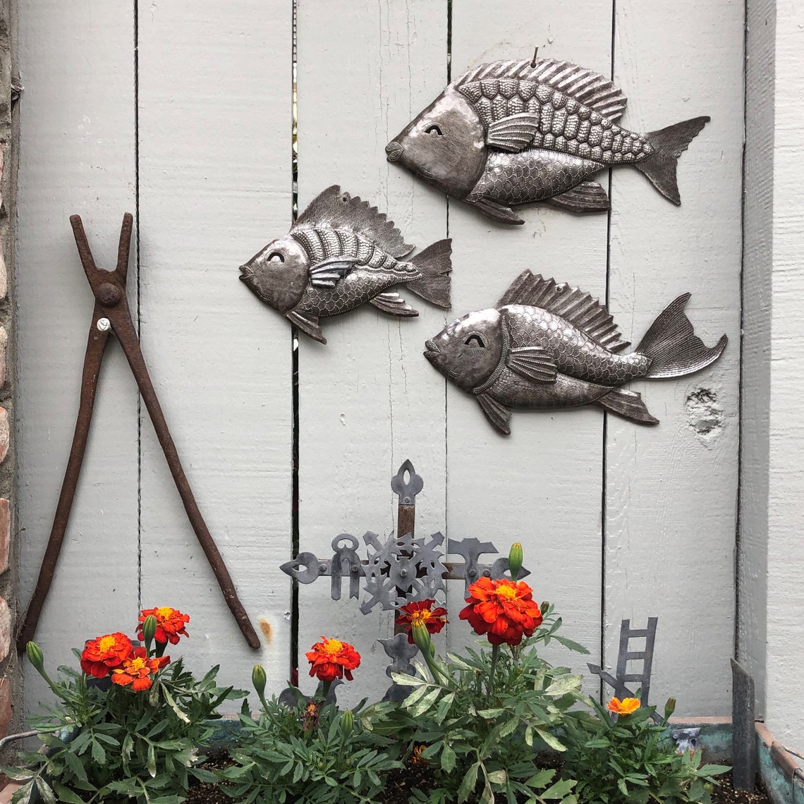 Small Decorative Fish Metal Wall Hanging Artwork Nautical Etsy
