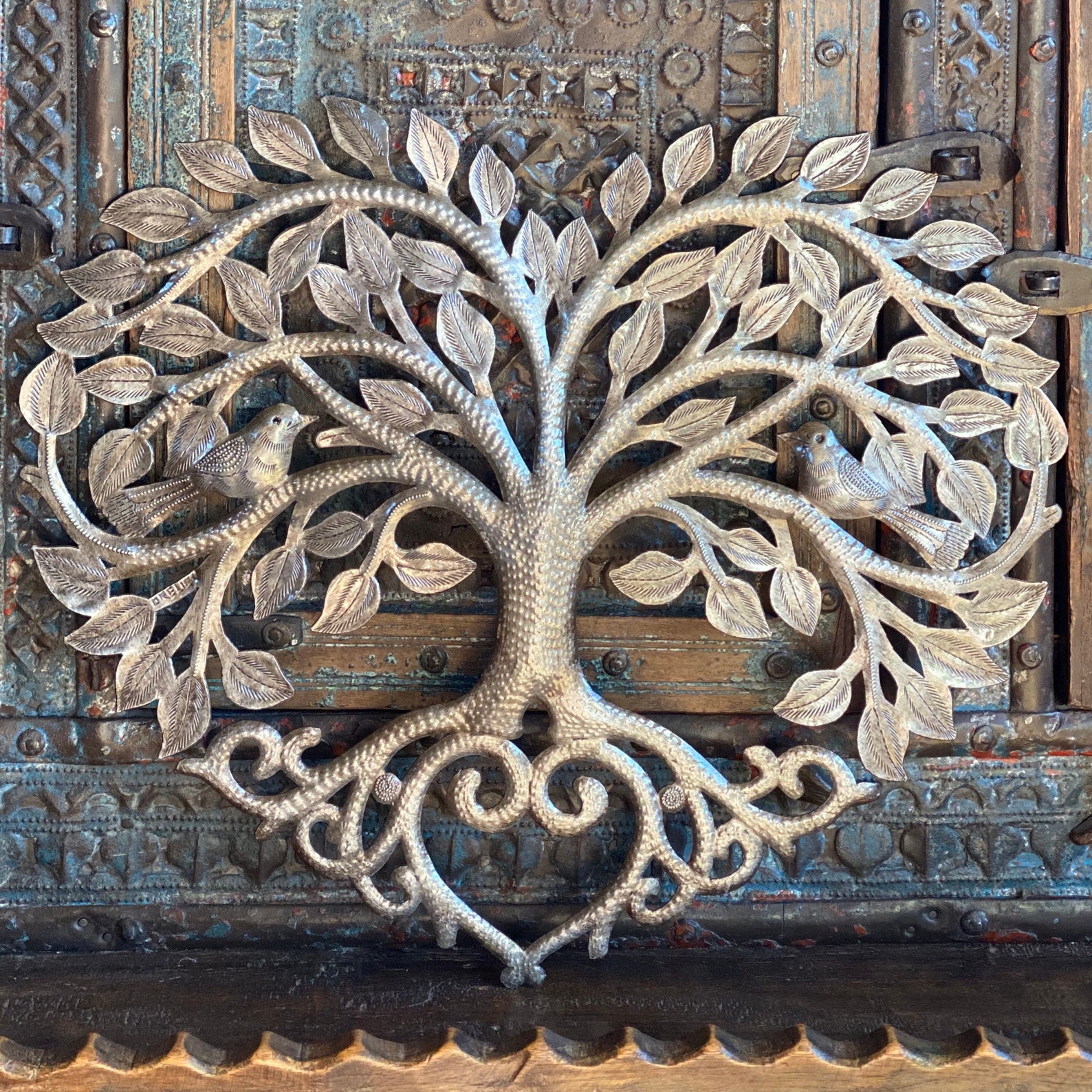Haitian Metal Art Heart Shaped Tree of Life Metal Wall Art Etsy