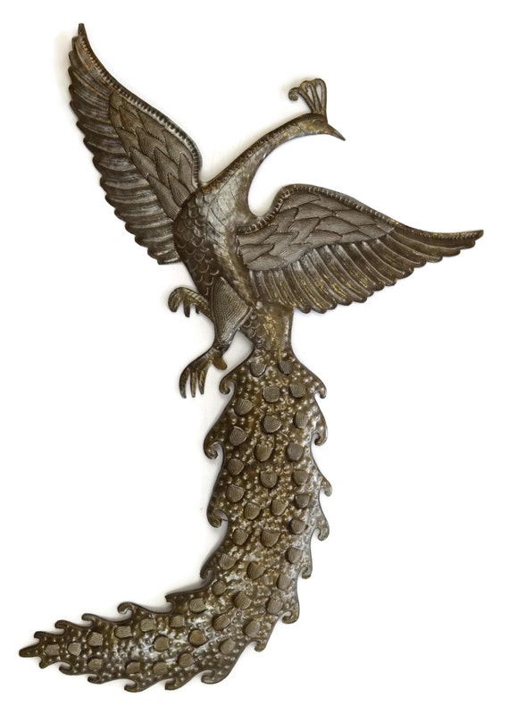 Peacock Full Feather Metal Art Sculpture From Haiti Indoor Etsy