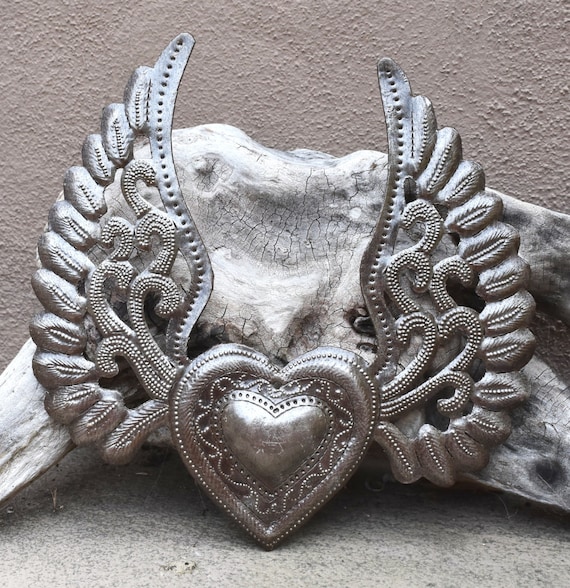 2 Hearts With Wings Metal Wall Art Recycled Steel Haiti Etsy