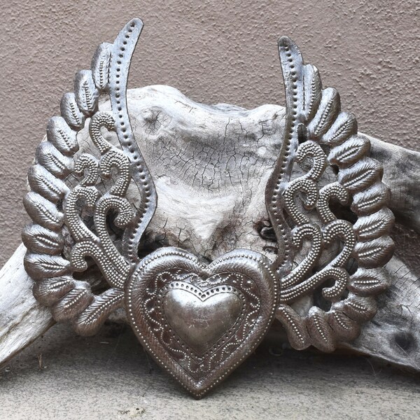 Hearts with Wings, Set of 2, Take Your Worry Away, Soulmate, Haiti Art, Flying Heart, Tattoo Art, Winged Heart