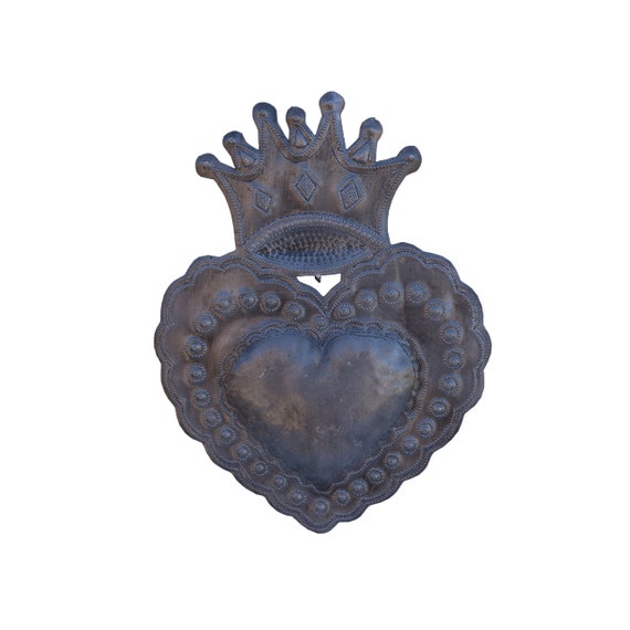 Handmade Haitian Metal Art, Milagro Heart with Crown, Eco-Friendly Unique Decor